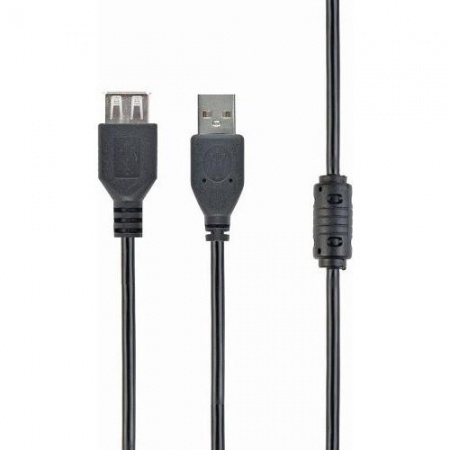 Filum Кабель удлинитель USB 2.0 Pro, 1.8 м., ферритовое кольцо,  черный, разъемы: USB A male-USB A female, пакет.[FL-CPro-U2-AM-AF-F1-1.8M] (894173)