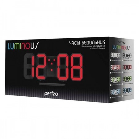 Perfeo LED часы-будильник "LUMINOUS", черный корпус / зелёная подсветка (PF-663)