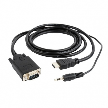 Cablexpert Кабель HDMI-VGA 19M/15M + 3.5Jack, 1.8м, черный, позол.разъемы, пакет (A-HDMI-VGA-03-6)
