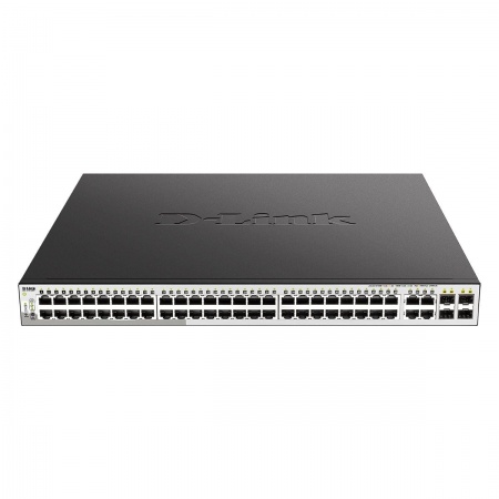 D-Link DGS-1210-52MP/F4A PROJ Настраиваемый L2 коммутатор с 48 портами 10/100/1000Base-T и 4 комбо-портами 100/1000Base-T/SFP (48 портов PoE 802.3af/at, PoE-бюджет 370 Вт)