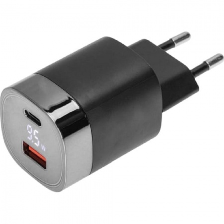 Rexant (18-2224) Сетевое зарядное устройство USB QC (30W) + Type C PD (33W), с дисплеем, чёрное