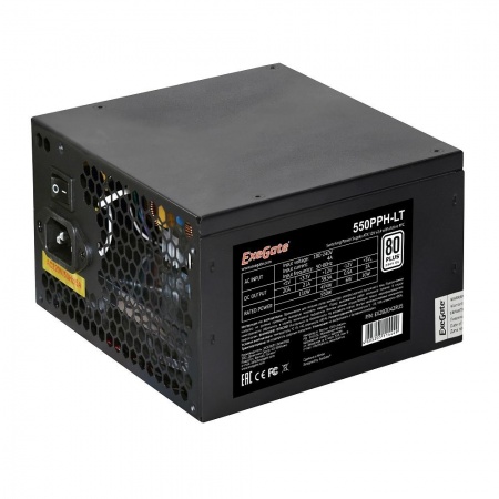 Exegate EX282042RUS-OEM Блок питания 550W Exegate 550PPH-LT-OEM, 80+, ATX, black, APFC, 12cm, 24p, (4+4)p, 5*SATA, 3*IDE