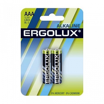 Ergolux  LR03 Alkaline BL-2 (LR03 BL-2, батарейка,1.5В)  (2 шт. в уп-ке)