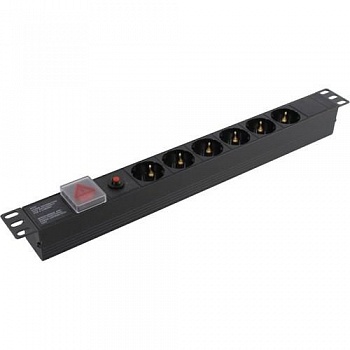 Exegate EX280830RUS Блок розеток ExeGate ServerPro PDU-19H605 Al-6S-C14-SW-O, 19",1U,алюм, 6Schuko, С14, защ перегр