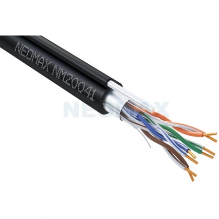 Кабель NEOMAX [NM20041] F/UTP cat.5e 4 пары (305 м) 0.52 мм (24 AWG) Медь, стальной трос 2.0мм, внешний PE, черный