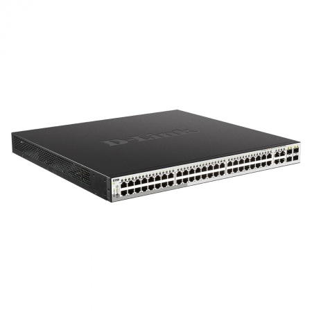 D-Link DGS-1210-52MP/F4A PROJ Настраиваемый L2 коммутатор с 48 портами 10/100/1000Base-T и 4 комбо-портами 100/1000Base-T/SFP (48 портов PoE 802.3af/at, PoE-бюджет 370 Вт)