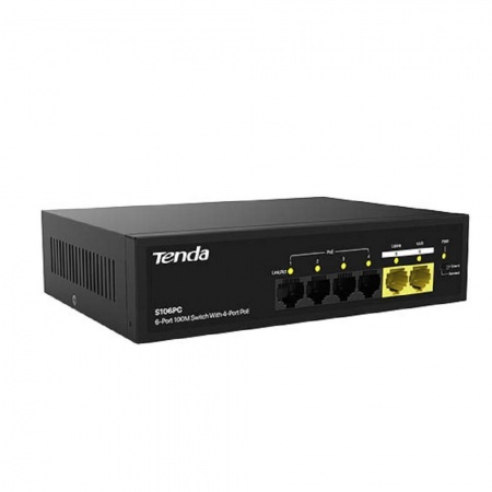 TENDA S106PC Коммутатор настольный 6-Ports 10/100Base-TX (4-Ports PoE(PoE бюджет 35W))