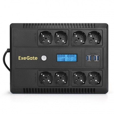 Exegate EX293858RUS ИБП ExeGate NEO Smart LHB-1000.LCD.AVR.8SH.CH.USB <1000VA/650W, LCD, AVR, 8*Schuko, USB, 4*USB-порта для зарядки, Black>