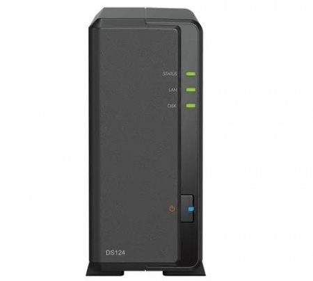 Synology DS124 Сетевое хранилище 1x 2.5" / 3.5", горячая замена, RAID modes: keine, 1x GB-LAN, Веб-сервер, 2x USB3.0, процессор: Quad Core 1.40 GHz, 1 GB ОЗУ