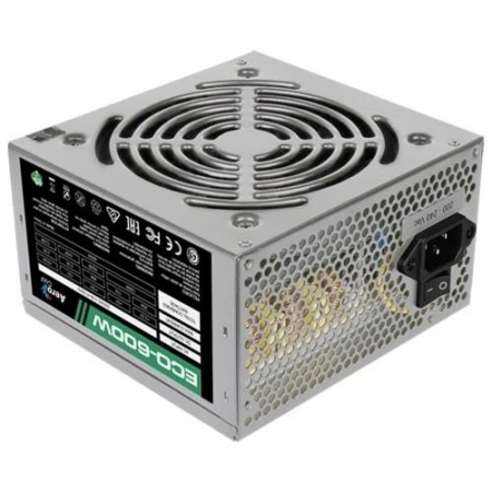 Aerocool 600W Retail ECO-600W ATX v2.3 Haswell, fan 12cm, 400mm cable, power cord, 20+4P, 12V 4+4P, 1x PCI-E 6+2P, 4x SATA, 3x PATA, 1x F