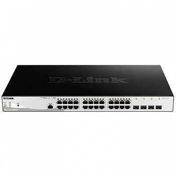 D-Link DGS-1210-28MP/ME/B2A PROJ Управляемый коммутатор 2 уровня с 24 портами 10/100/1000Base-T и 4 портами 1000Base-X SFP (24 порта с поддержкой PoE 802.3af/802.3at (30 Вт), PoE-бюджет 370 Вт)