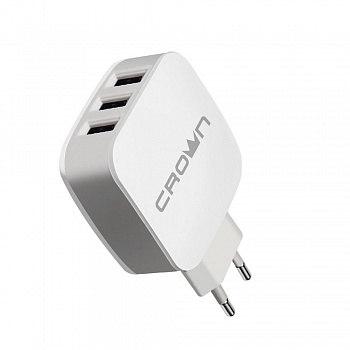 Crown CMWC-3053 Сетевое универсальное зарядное устройство, три порта зарядки; входное напряжение 100-240В; выходной ток DC USB1: DC 5В—3,1А; USB2/3 DC 5В—1А