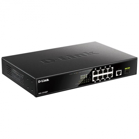 D-Link DGS-1010MP/A1A Неуправляемый коммутатор с 9 портами 10/100/1000Base-T, 1 портом 1000Base-X SFP, функцией энергосбережения и поддержкой QoS (8 портов с поддержкой PoE 802.3af/802.3at (30 Вт)