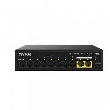 TENDA S110PC Коммутатор настольный 10-Ports 10/100 Base-TX (8-Ports PoEPoE бюджет 75W))