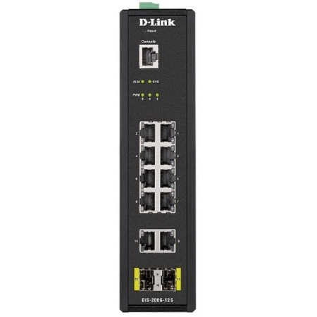 D-Link DIS-200G-12S/A1A PROJ Промышленный управляемый коммутатор 2 уровня с 10 портами 10/100/1000Base-T и 2 портами 1000Base-X SFP