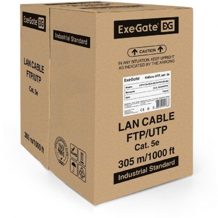 Exegate EX281817RUS Кабель Exegate  UTP4-C5e-CCA-S25-IN-PVC-GY-305 UTP 4 пары кат.5e CCA, 25AWG, бухта 305м, серый, PVC
