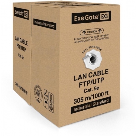 Exegate EX256748RUS Кабель UTP 4 пары кат.5e Exegate бескислородная медь,24AWG, FLUKE® test pass, бухта 305м, серый, PVC