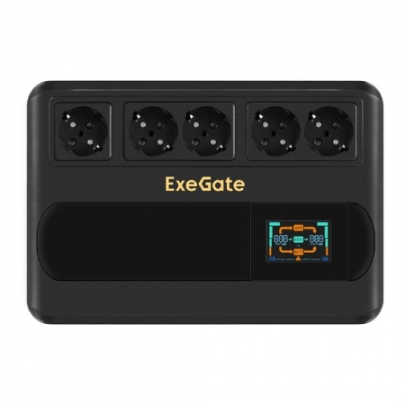 Exegate EX295686RUS ИБП ExeGate NEO Smart BU-1000.LCD.AVR.5SH <1000VA/500W, цветной LCD-дисплей, AVR, 5*Schuko, Black>