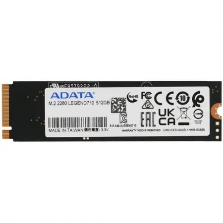 M.2 2280 512GB ADATA LEGEND 710 Client SSD [ALEG-710-512GCS] PCIe Gen3x4 with NVMe, 2400/1000, IOPS 90/150K, MTBF 1.5M, 3D NAND, 130TBW, 0,23DWPD, Heat Sink,