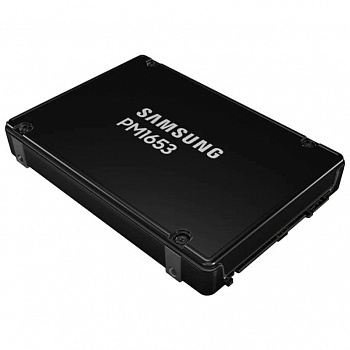 Твердотельный накопитель/ Samsung SSD PM1653, 7680GB, 2.5" 15mm, SAS 24Gb/s, 3D TLC, R/W 4200/up 3800MB/s, IOPs 770 000/135 000, TBW 14016, DWPD 1 (12 мес.)