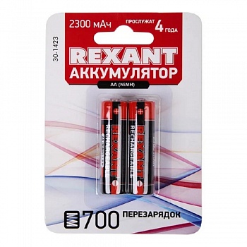 Rexant (30-1423) Аккумулятор Ni-MH AA/HR6, 1,2В, 2300мАч, 2 шт, блистер