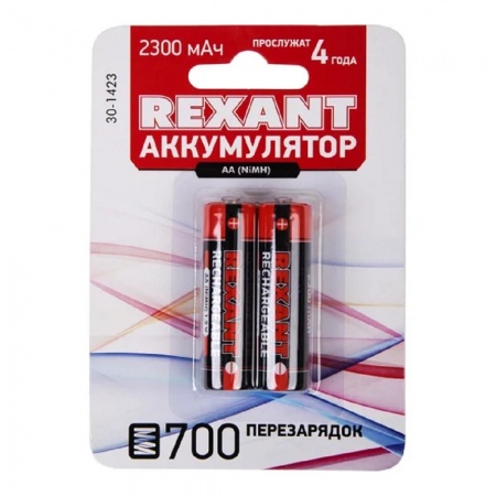 Rexant (30-1423) Аккумулятор Ni-MH AA/HR6, 1,2В, 2300мАч, 2 шт, блистер