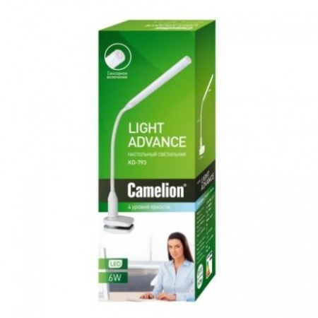 Camelion KD-793  C02 чёрный  LED (Свет-к настол.,6 Вт,зажим-струбцина,230В,сенс.вкл-е,4 ур.ярк,4000К)