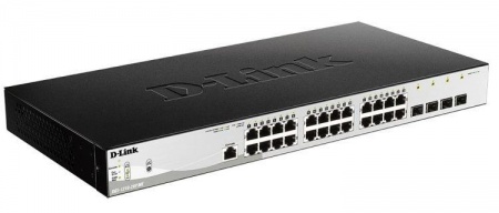 D-Link DGS-1210-28P/ME/B2A Управляемый L2 коммутатор с 24 портами 10/100/1000Base-T и 4 портами 1000Base-X SFP (24 порта PoE 802.3af/at, PoE-бюджет 193 Вт)