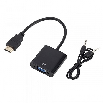 Bion Переходник видео-аудио HDMI-VGA, 19M/15F + 3.5мм стерео-аудио, гнездо, разрешение 1920x1080@60Hz , поддерживает HDMI v.1.4, 15см, черный [BXP-A-HDMI-VGA-03]
