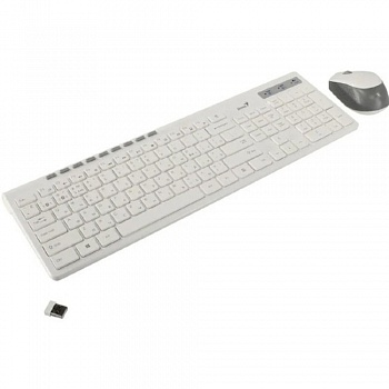 Клавиатура + мышь Genius Smart Slimstar 8230 WHITE {USB,1 мини-ресивер на оба устройства,104 кл кнопка SmartGenius,  мембранная,800-1600 DPI} [31340015402]