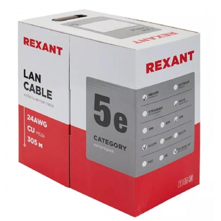 REXANT (01-0049) Кабель UTP CAT5e 4 пары (305м) 0.51 мм нг (А)HF  (аналог LSZH)