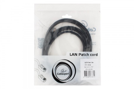 Cablexpert Патч-корд UTP PP12-2M/BK кат.5, 2м, литой, многожильный (черный)