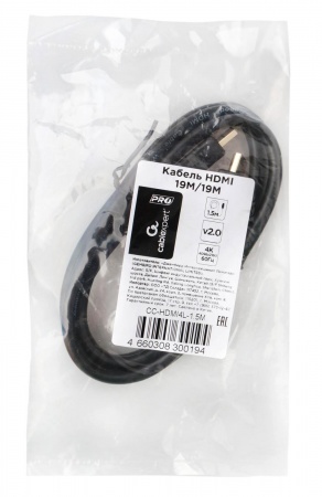 Кабель HDMI Cablexpert 19M/19M, v2.0, серия Light, позол.контакты, экран, 1.5м, черный, пакет (CC-HDMI4L-1.5M)