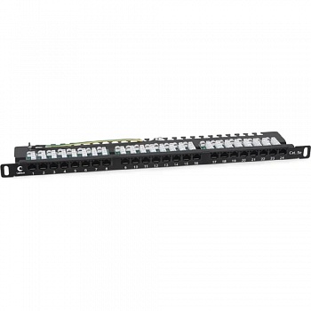 Cabeus PLHD-24-Cat.5e-Dual-90-0,5U Патч-панель высокой плотности 19" (0,5U), 24 порта RJ-45, категория 5e, Dual IDC, 90 градусов, с задним кабельным организатором
