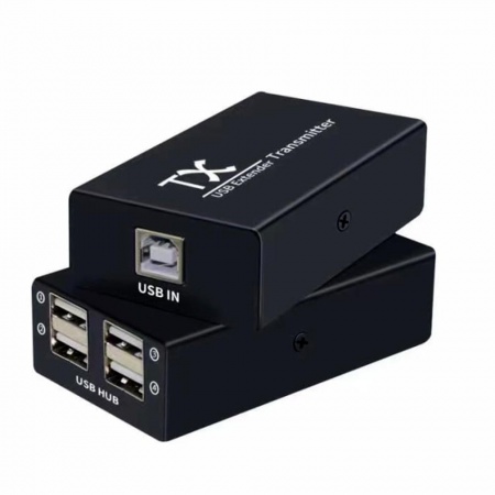ORIENT VE01U4P, USB extender, удлинитель до 60 м по витой паре, USB хаб 4 порта, подключается 1 кабель UTP Cat5e/6, питание от внешнего БП (31252)