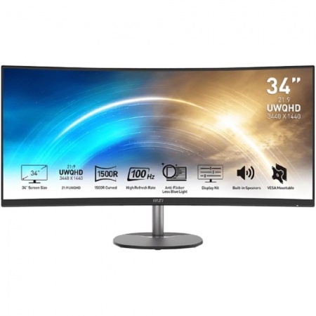 MSI PRO 34" MP341CQ {VA Curved 3440x1440 100Hz 1ms  178/178 300cd 3000:1 2xHDMI DisplayPort MM}