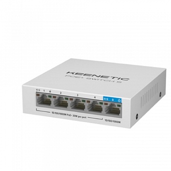 Keenetic POE+ SWITCH 5 (KN-4610) 5-портовый гигабитный коммутатор с 4 портами PoE+ и бюджетом мощности 60 Вт