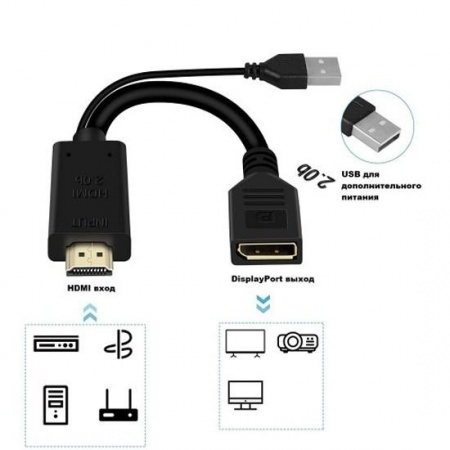 KS-is KS-501 Адаптер HDMI M + USB Type A M на DisplayPort F