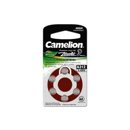 Camelion  ZA312 BL-6 Mercury Free (A312-BP6(0%Hg), батарейка для слуховых аппаратов, 1.4 V,170mAh) (6 шт. в уп-ке)