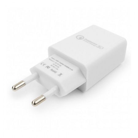 Cablexpert Адаптер питания, Qualcomm QC 3.0 , 100/220V - 1 USB порт 5/9/12V, белый (MP3A-PC-16)