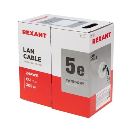 REXANT (01-0065) Кабель U/UTP, категория 5e, ZH нг(А)-HF, 4PR, 24AWG, внешний, черный, 305 м