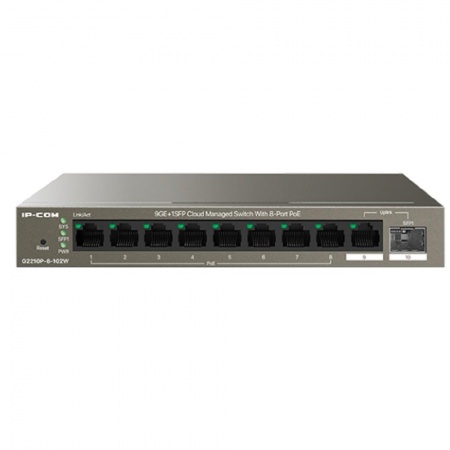 IP-COM G2210P-8-102W Коммутатор PoE управляемый  9-Ports 10/100/1000 Base-T + 1-Port 1000 Base-X SFP / 8-Ports PoE (PoE бюджет 92W)